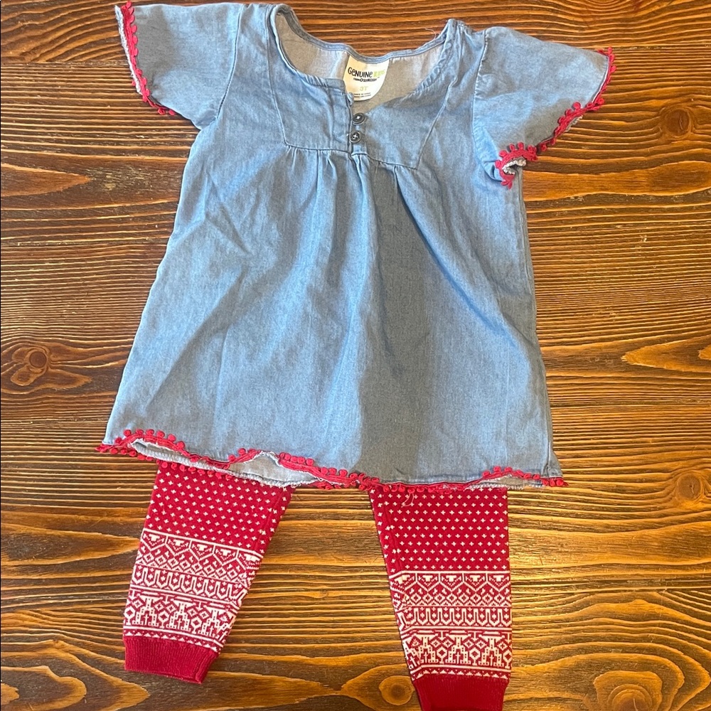 Oshkosh Kids Denim and Red Patterned Matching Set